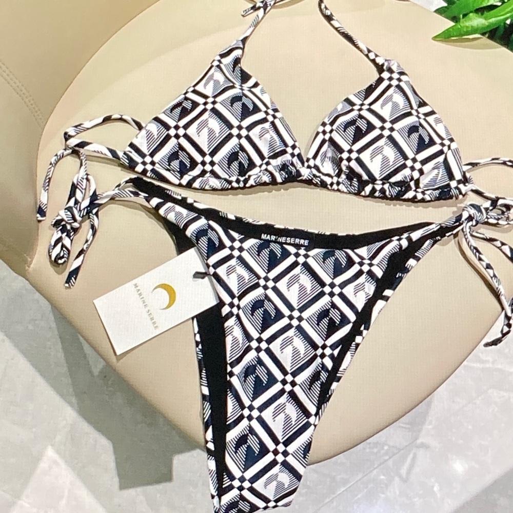 Diesel Black and White Geometric Triangle Bikini